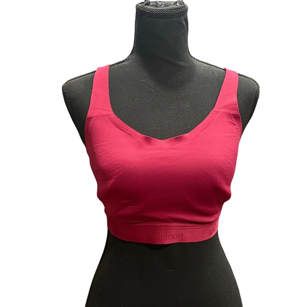 Lululemon Like a Cloud Longline Bra HTF Knit Logo Band Wild Berry Size 10 C/D